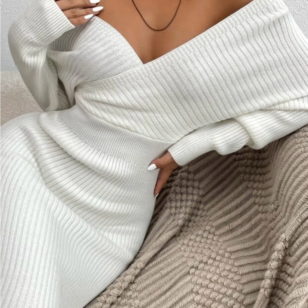 Elegant Off-Shoulder White Sweater